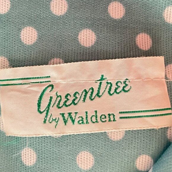 RS 70s Vintage Sea Green and White Polka Dot Polyester Knit Shirt Dress with Col - Picture 5 of 5